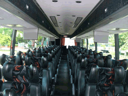 Inside the tour bus
